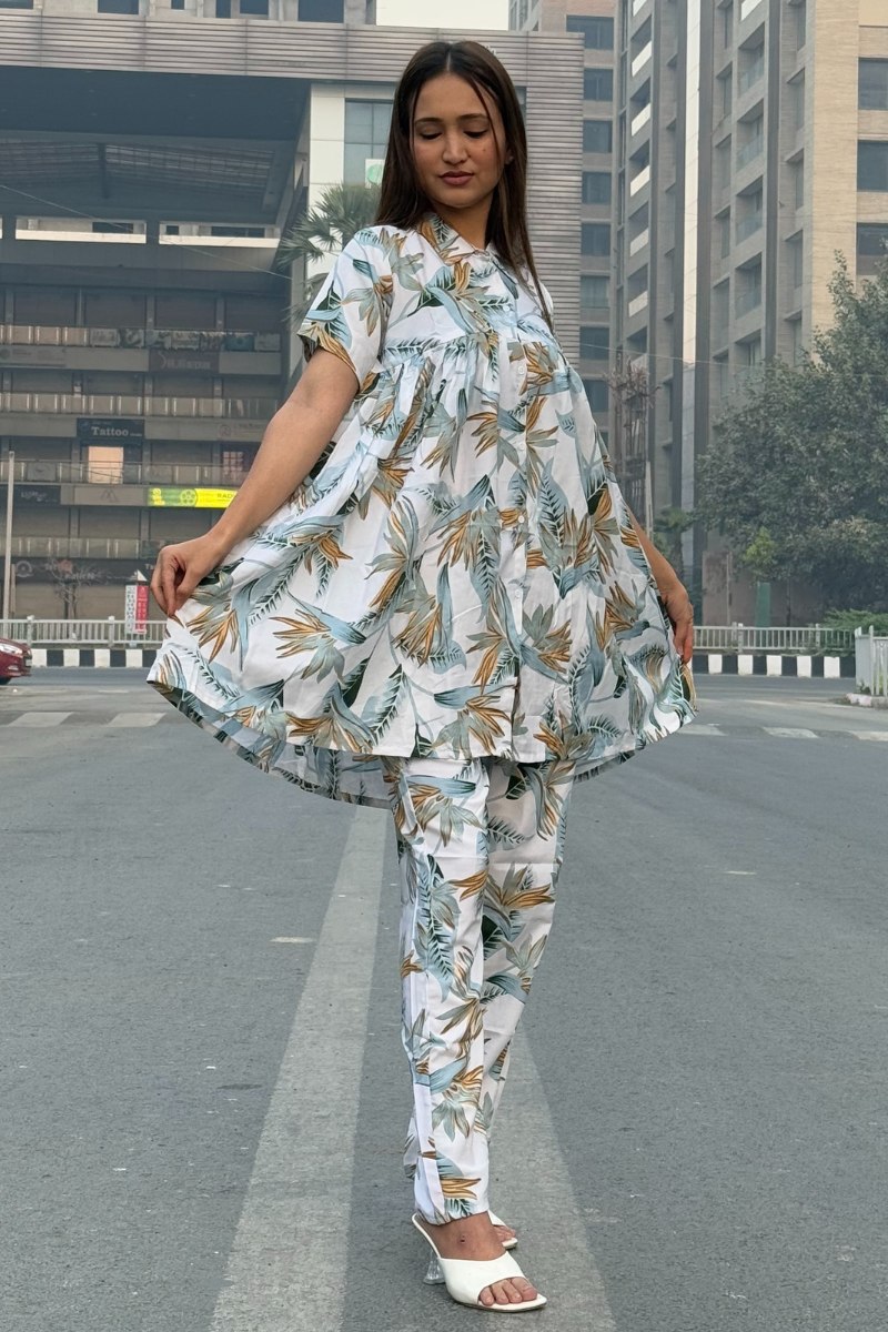 Women's Cotton Printed Shirt Style Co-ords Set