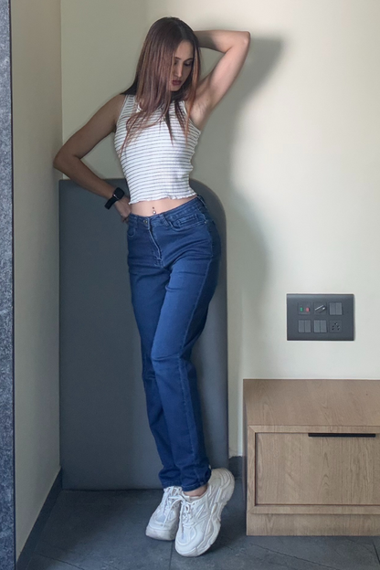 Dark Blue Stone Wash Straight Fit Jeans