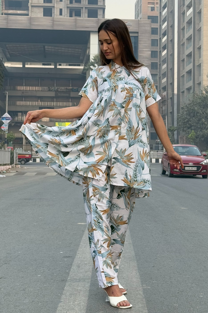 Women's Cotton Printed Shirt Style Co-ords Set