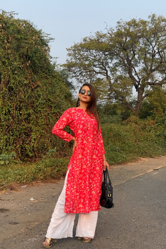 Reddish Floral Kurti