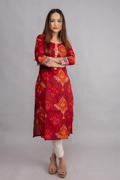 VERTICAN ORANGE & MARUN PRINT WITH FOIL