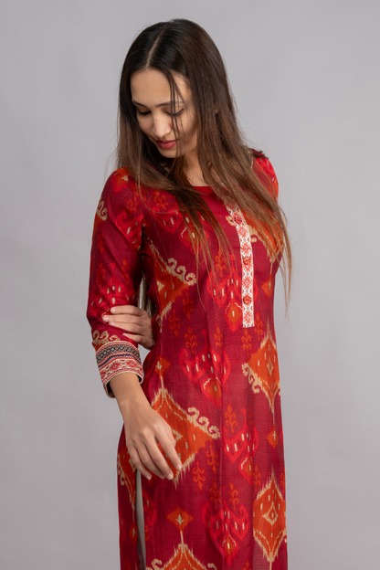 VERTICAN ORANGE & MARUN PRINT WITH FOIL