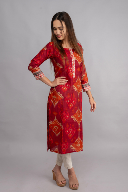 VERTICAN ORANGE & MARUN PRINT WITH FOIL