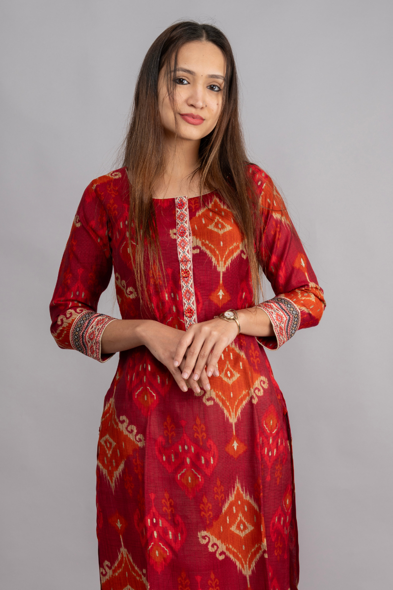 VERTICAN ORANGE & MARUN PRINT WITH FOIL