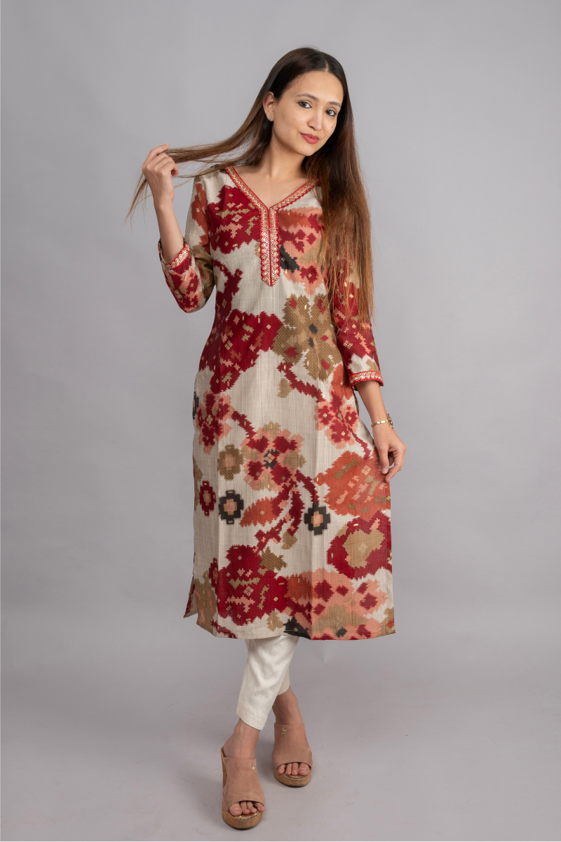 VERTICAN CREAM & MARUN PRINT WITH FOIL