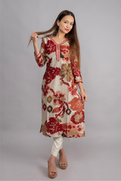 VERTICAN CREAM & MARUN PRINT WITH FOIL