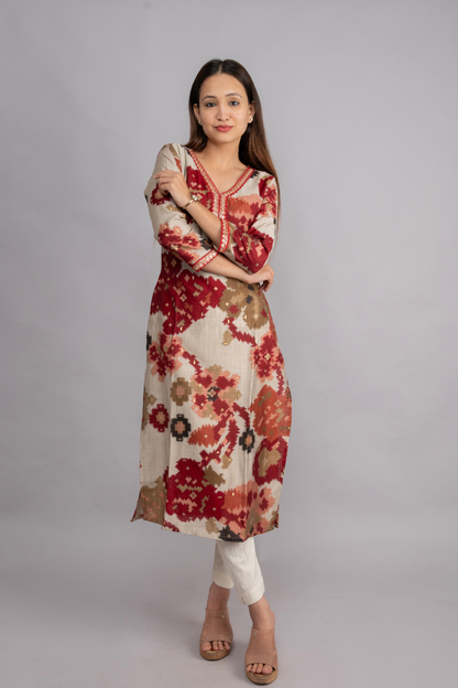 VERTICAN CREAM & MARUN PRINT WITH FOIL