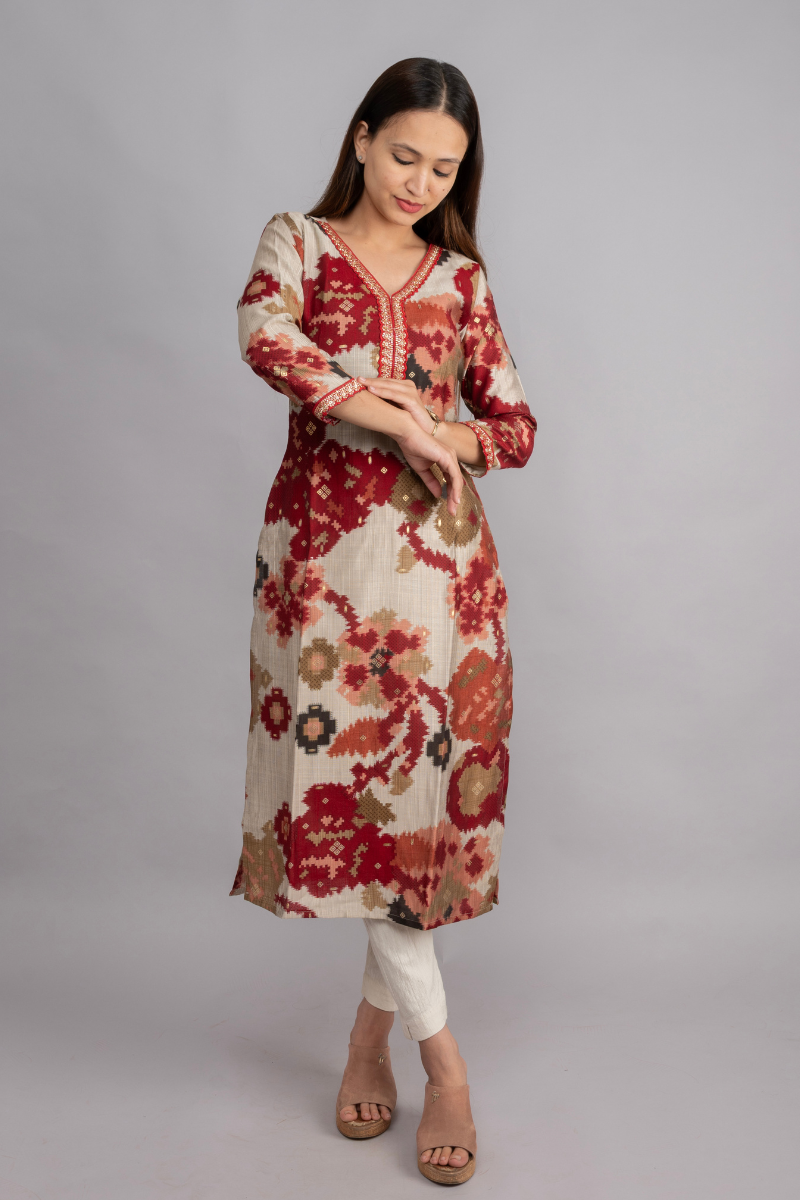 VERTICAN CREAM & MARUN PRINT WITH FOIL