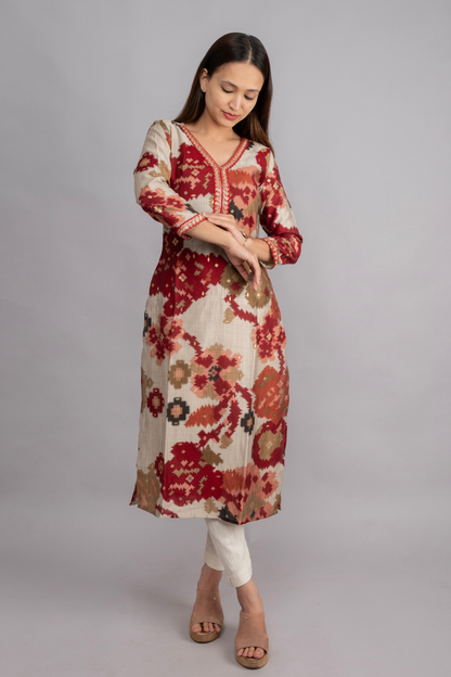 VERTICAN CREAM & MARUN PRINT WITH FOIL