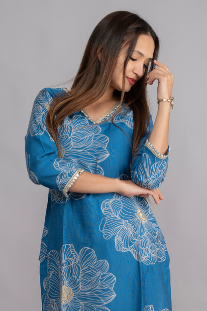 VERTICAN FIROZI & CREAM PRINT WITH FOIL