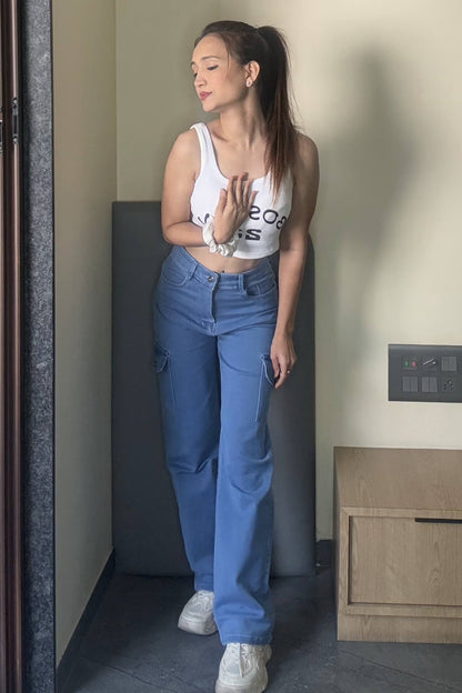 Women Flared High Rise Blue Jeans
