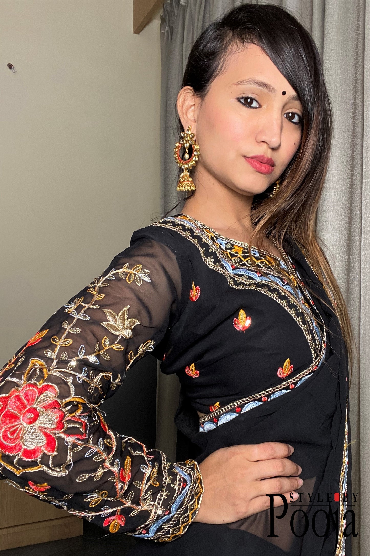 Heavy Blouse Work Stylish Black Party Wear Saree