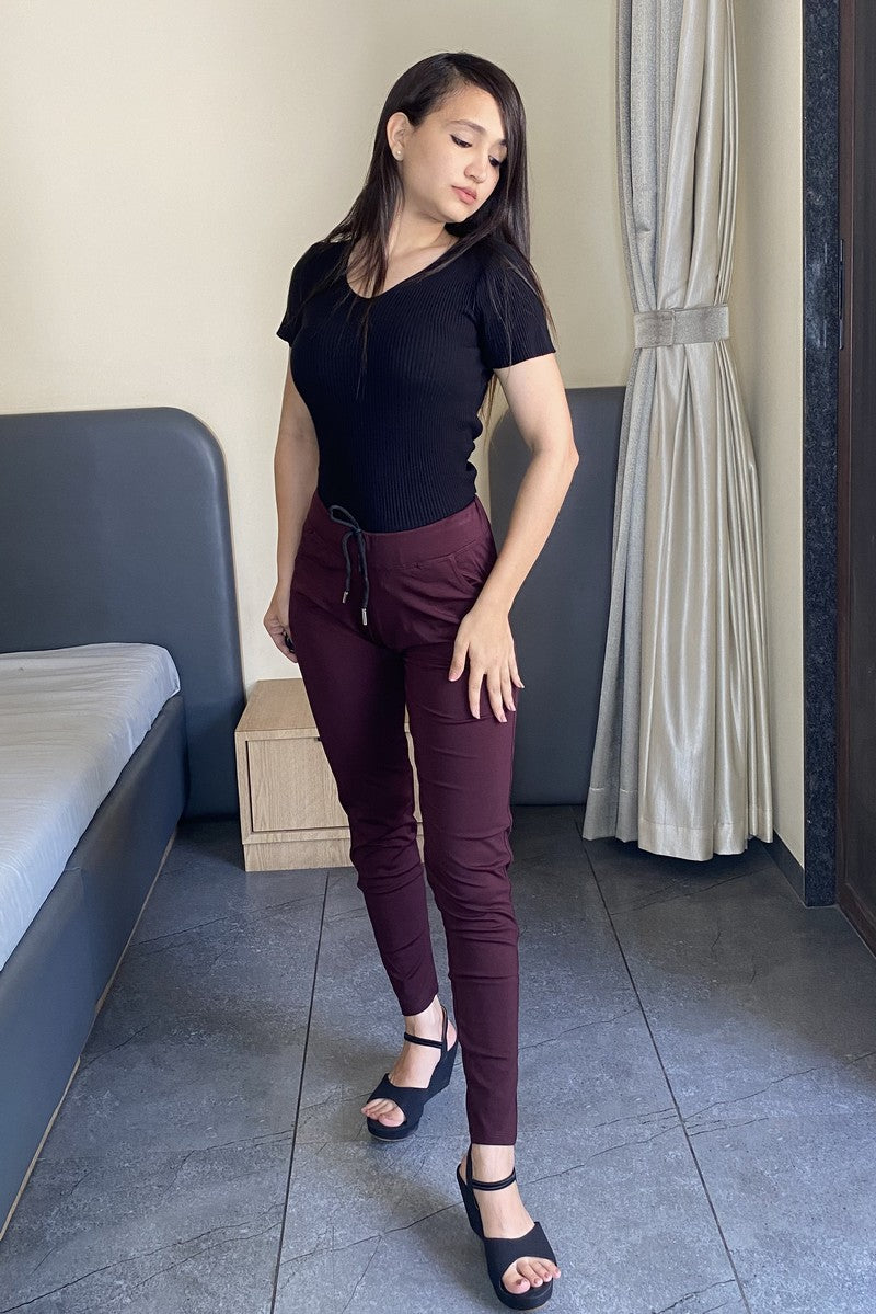 Miss Chase Maroon Tensil Track Pant