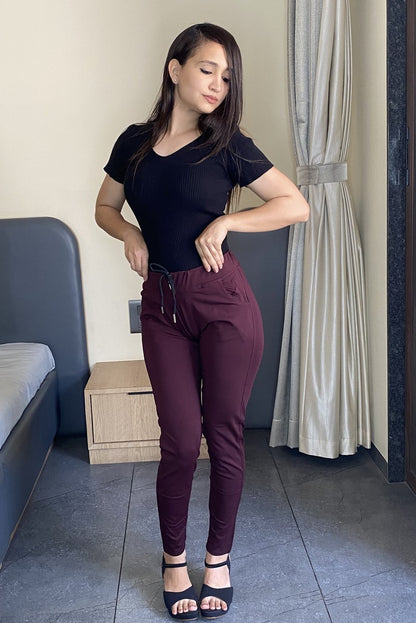 Miss Chase Maroon Tensil Track Pant