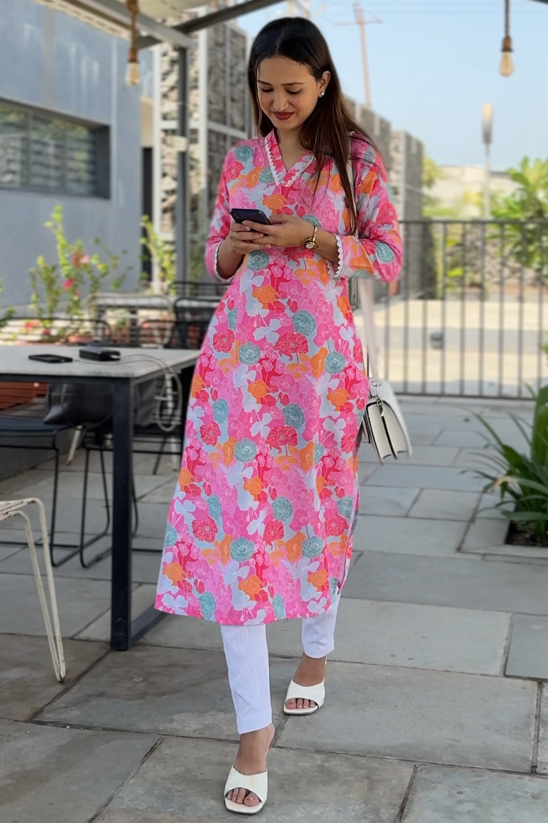Pink Linen Kurti