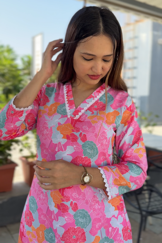 Pink Linen Kurti