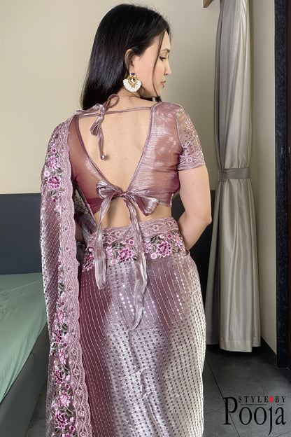 Pink Color Heavy Thread Zari With Coding Sequins Work Designer Saree