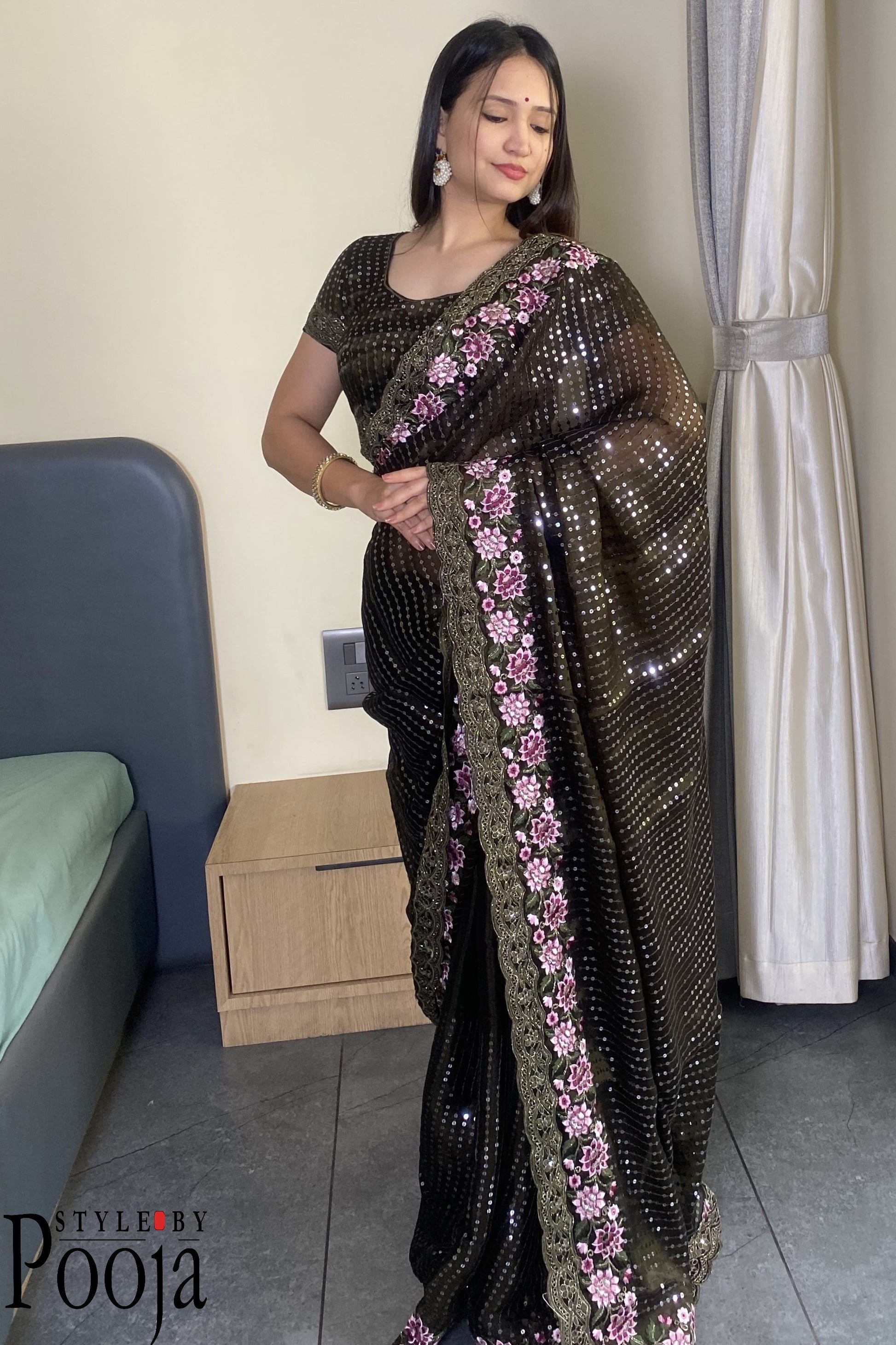 Mehandi Jimmy Choo Heavy Premium Party Wear Saree with Heavy Work
