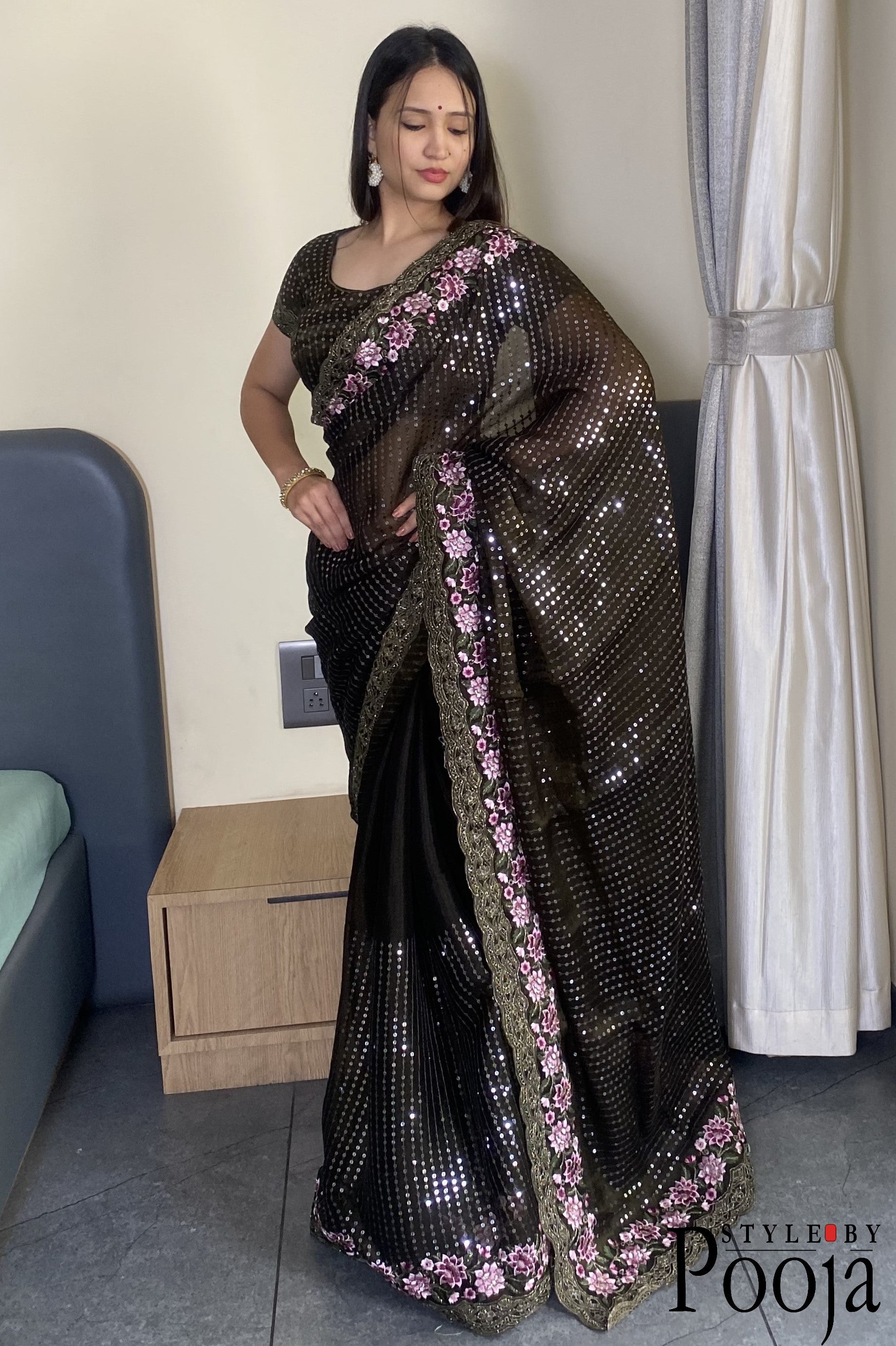 Mehandi Jimmy Choo Heavy Premium Party Wear Saree with Heavy Work