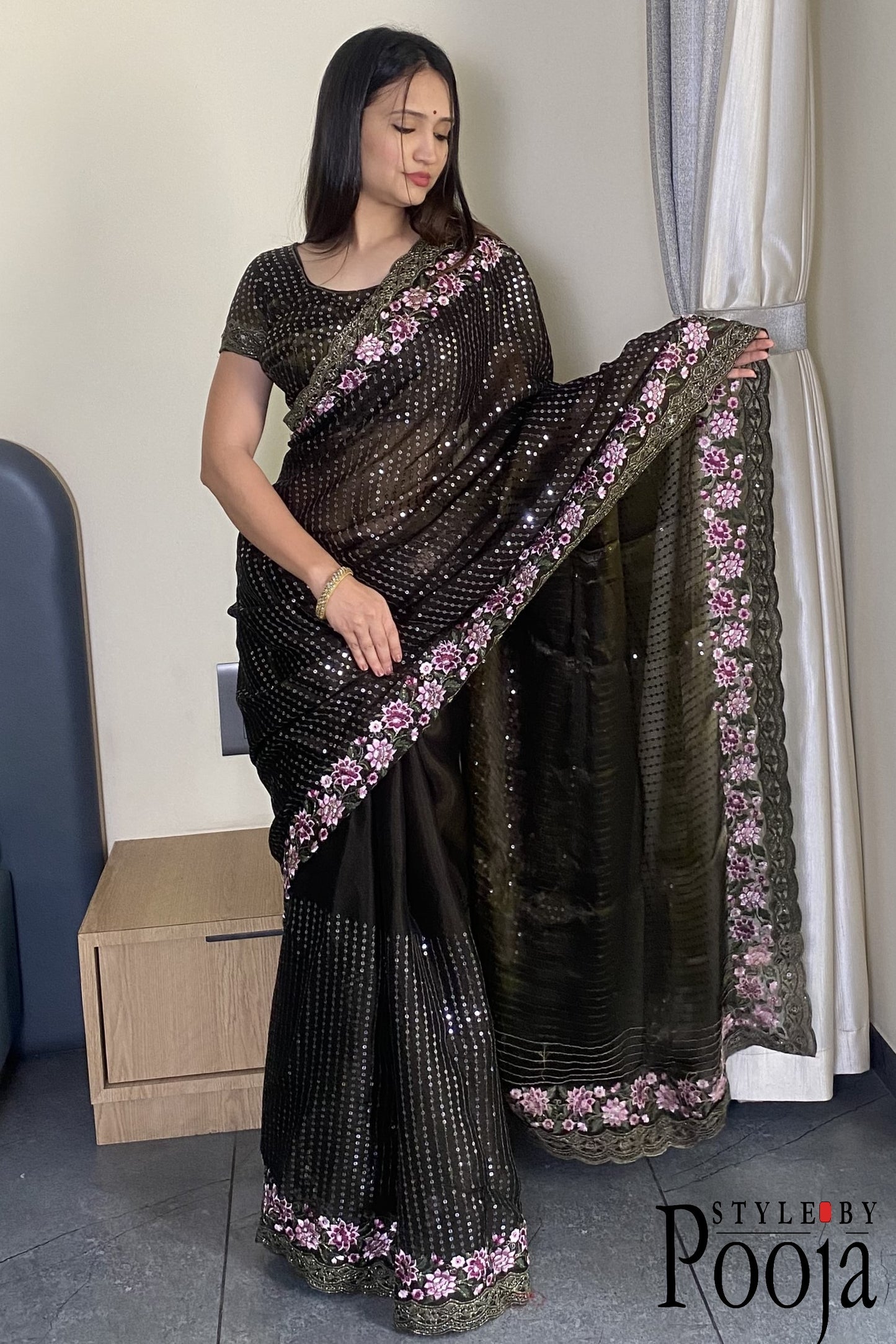 Mehandi Jimmy Choo Heavy Premium Party Wear Saree with Heavy Work