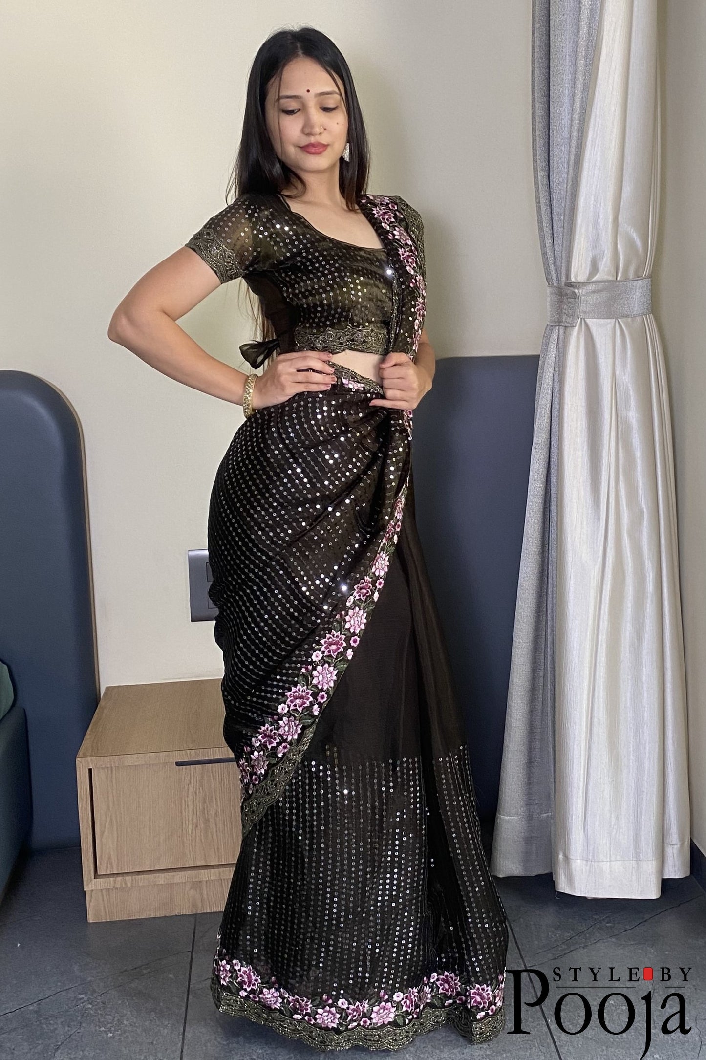 Mehandi Jimmy Choo Heavy Premium Party Wear Saree with Heavy Work