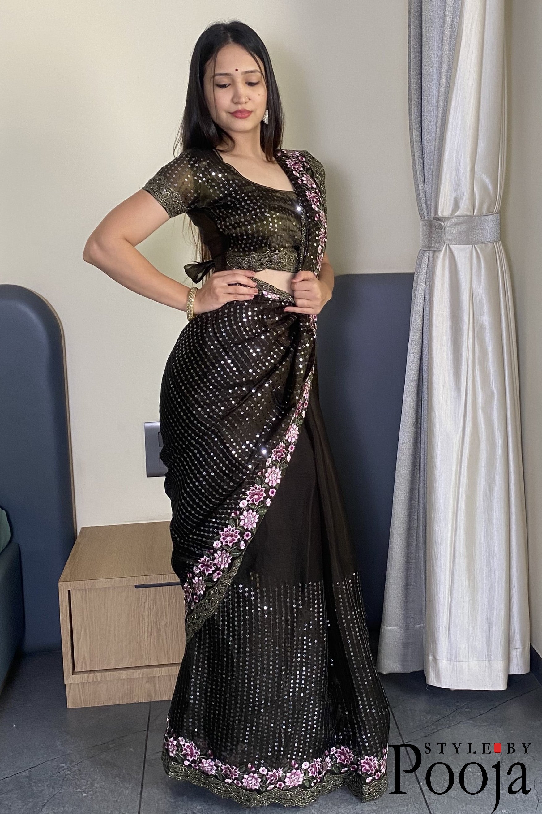 Mehandi Jimmy Choo Heavy Premium Party Wear Saree with Heavy Work