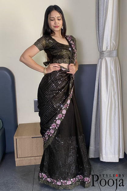Mehandi Jimmy Choo Heavy Premium Party Wear Saree with Heavy Work