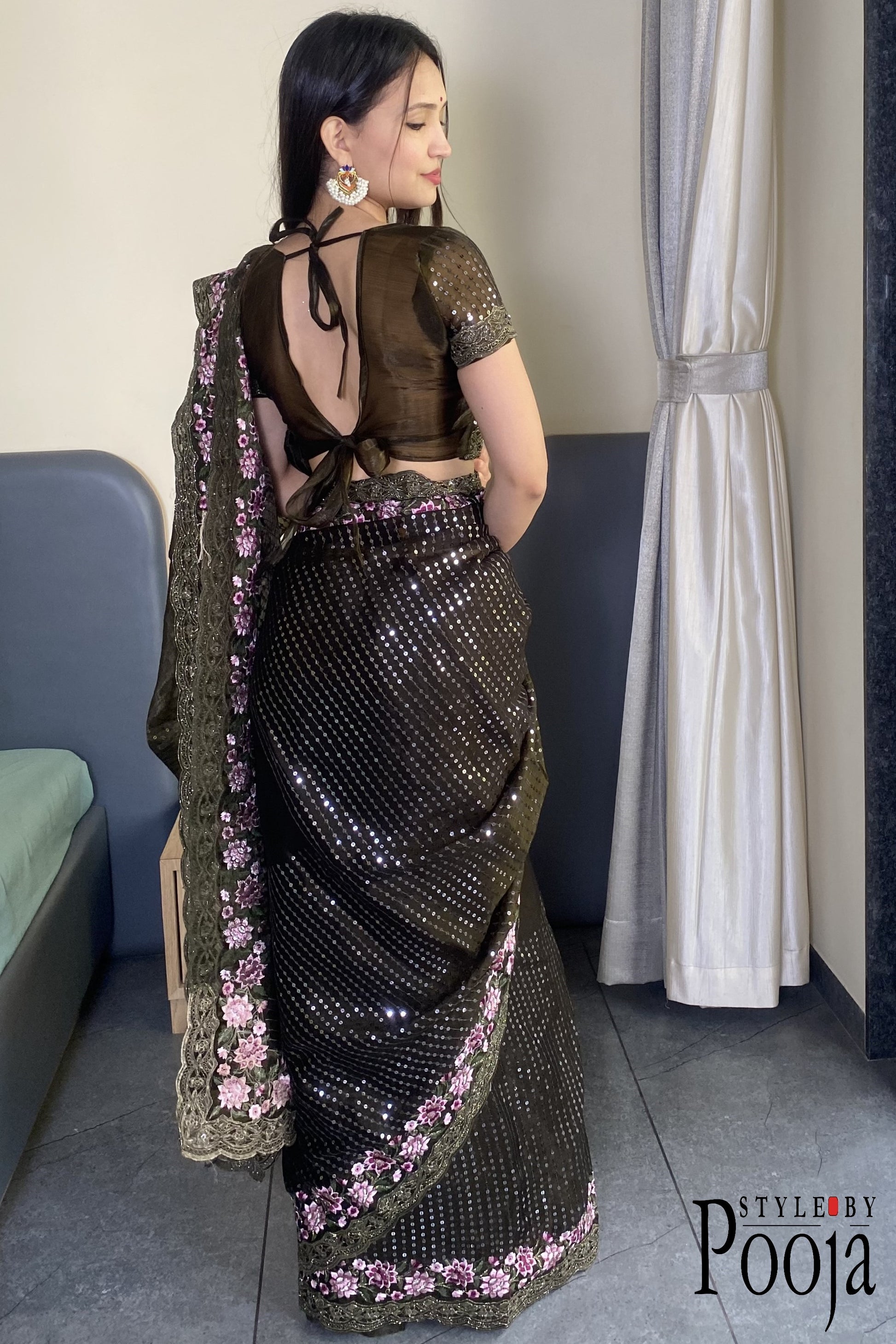 Mehandi Jimmy Choo Heavy Premium Party Wear Saree with Heavy Work