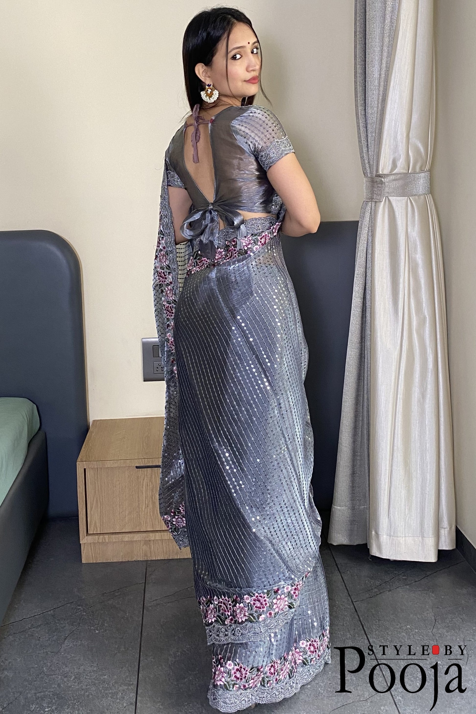 Grey Jimmy Choo Heavy Premium Party Wear Saree with Heavy Work
