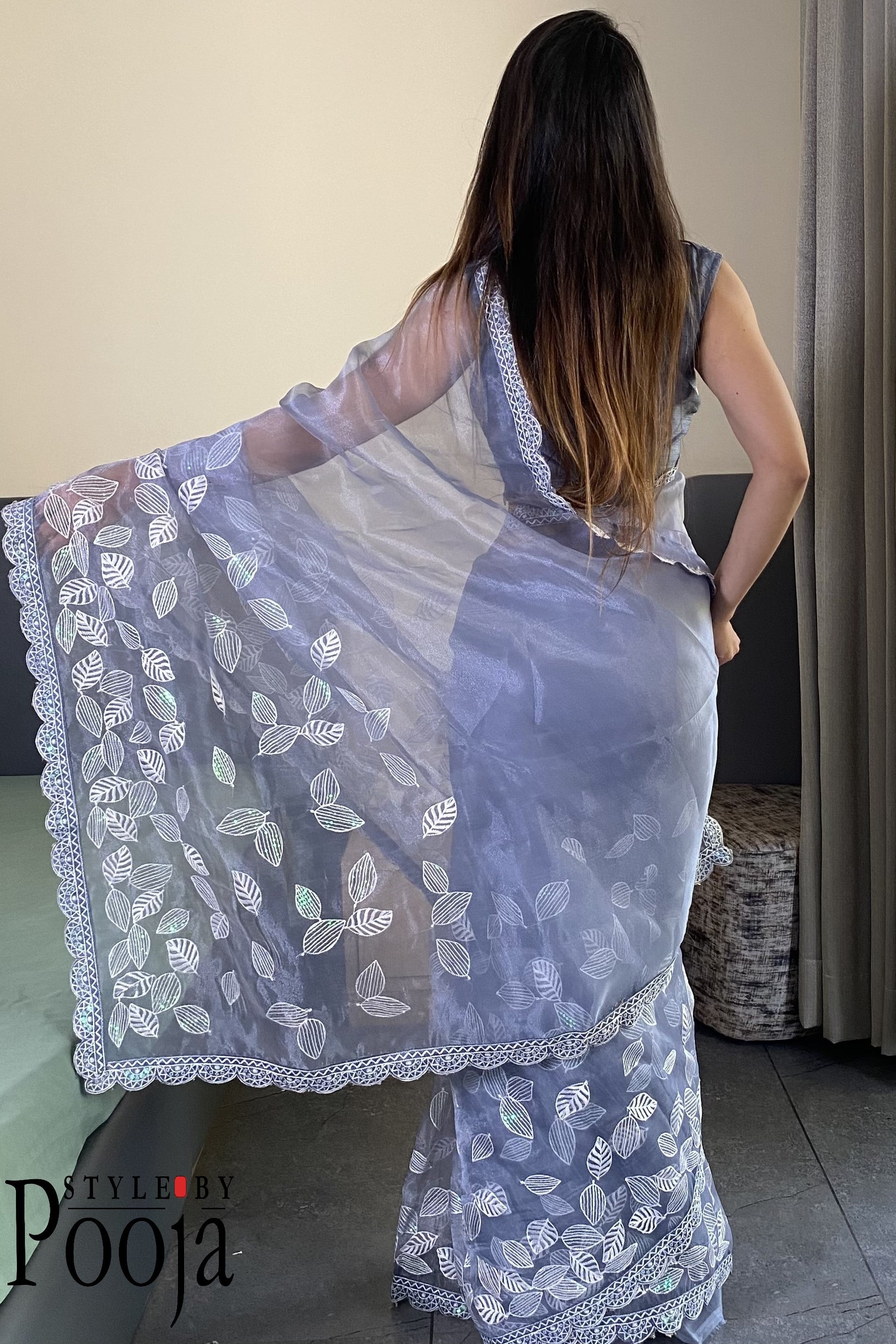 Premium Quality Leaf Designer Organza Saree