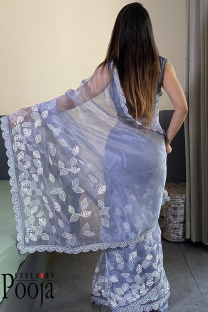 Premium Quality Leaf Designer Organza Saree