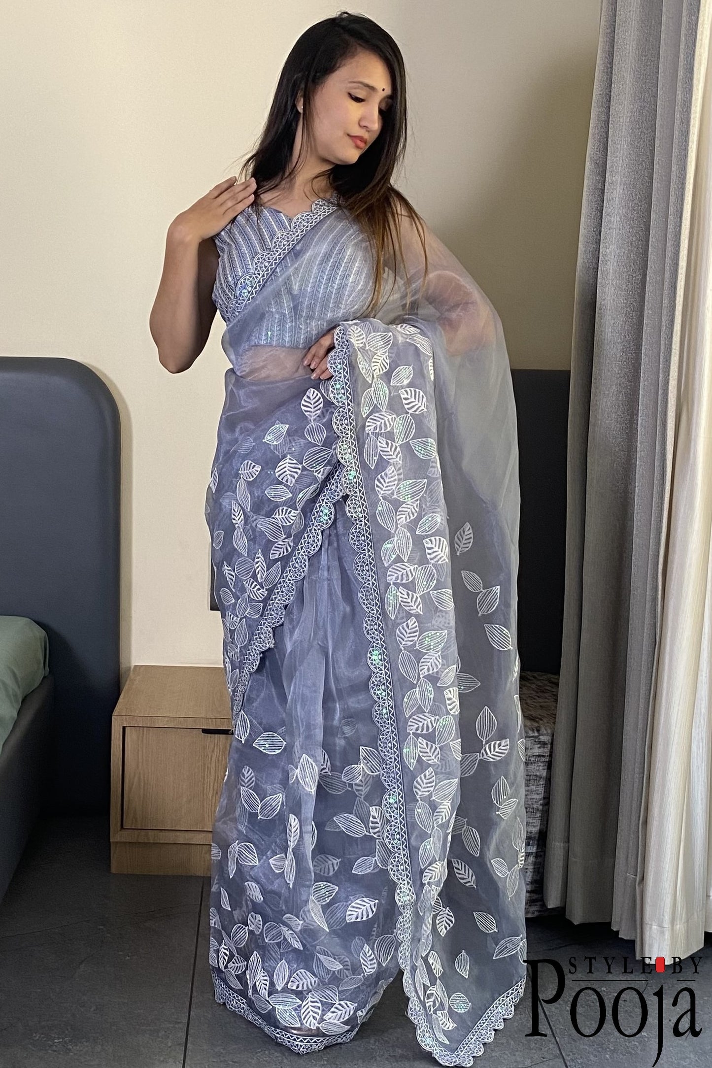 Premium Quality Leaf Designer Organza Saree