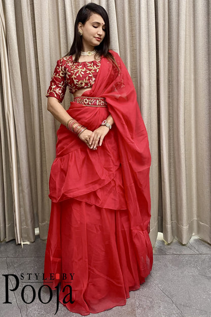 1 Min Ready to Wear Designer Party Wear Lehenga Saree with Stich Blouse With Embroidery Work