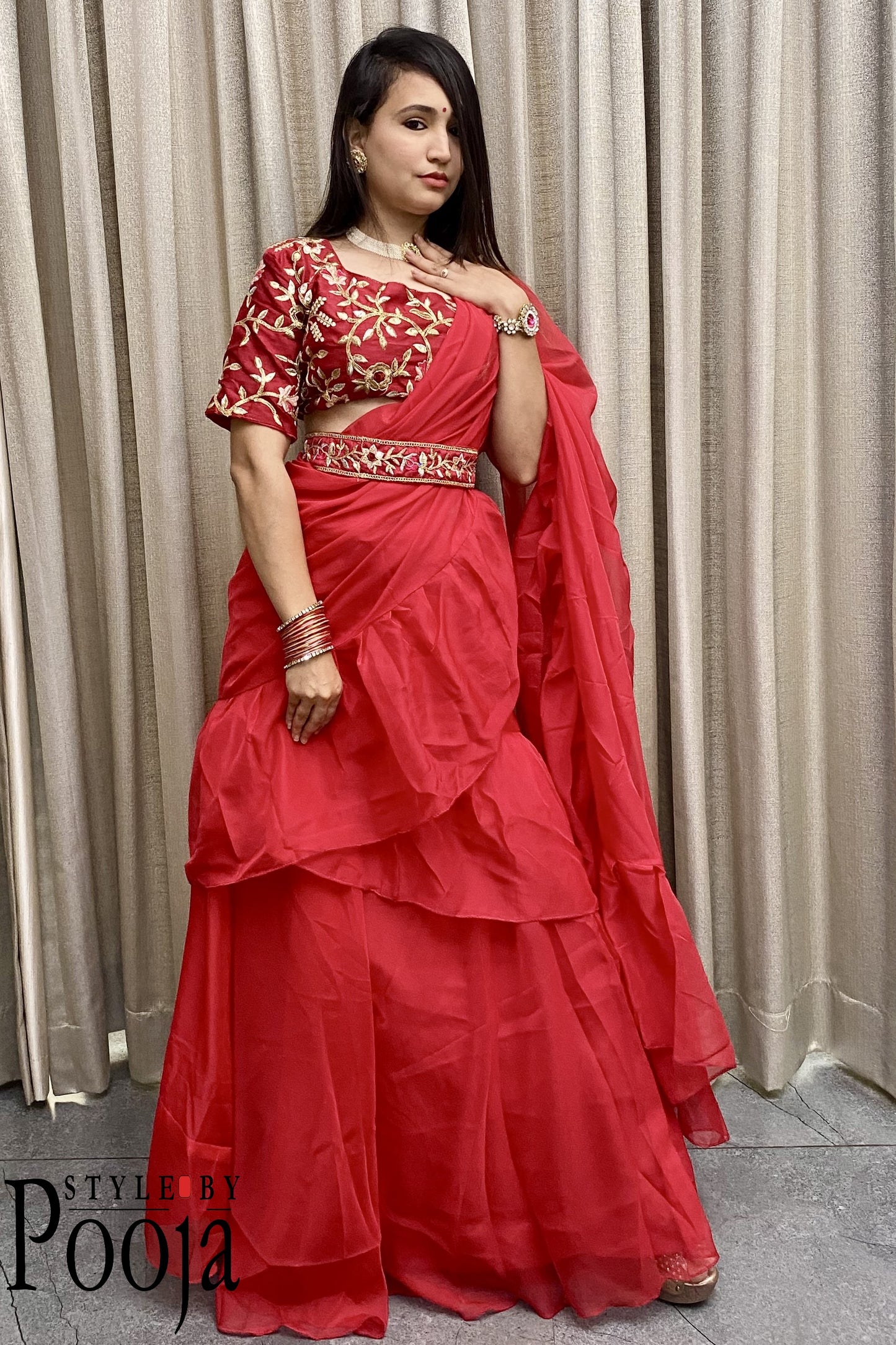 1 Min Ready to Wear Designer Party Wear Lehenga Saree with Stich Blouse With Embroidery Work