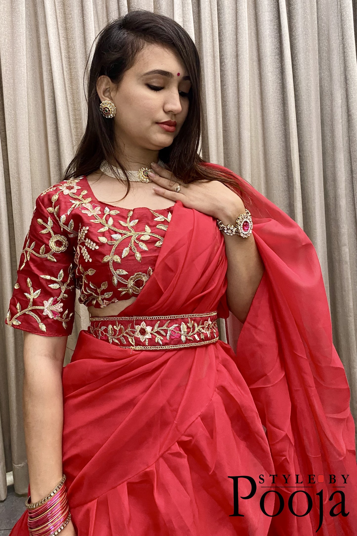 1 Min Ready to Wear Designer Party Wear Lehenga Saree with Stich Blouse With Embroidery Work
