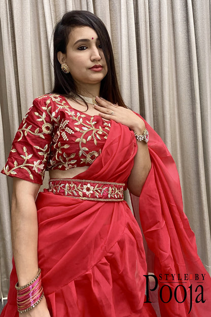 1 Min Ready to Wear Designer Party Wear Lehenga Saree with Stich Blouse With Embroidery Work