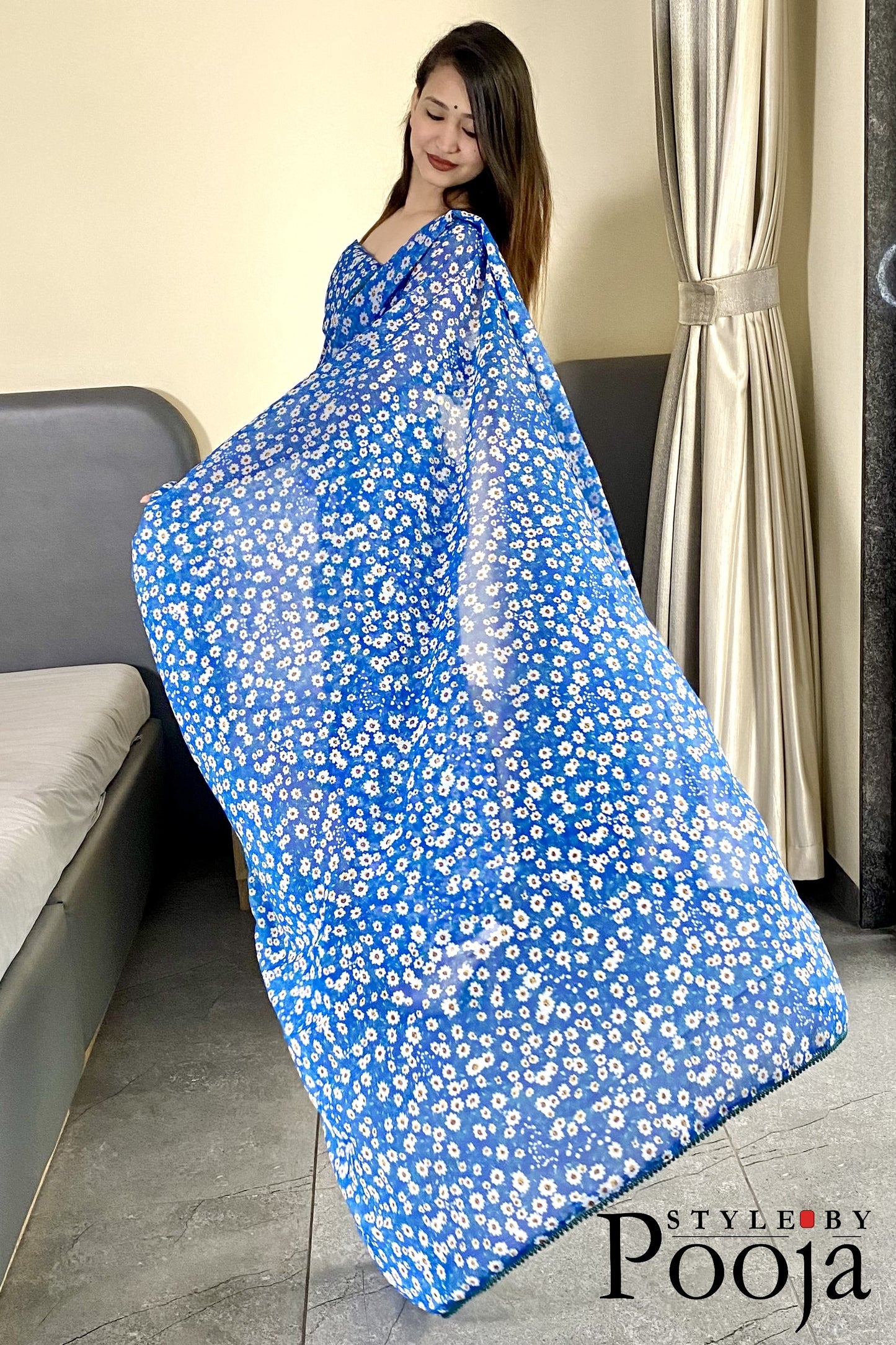 1 Min Ready to Wear Flower Print Saree