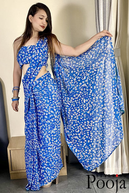 1 Min Ready to Wear Flower Print Saree