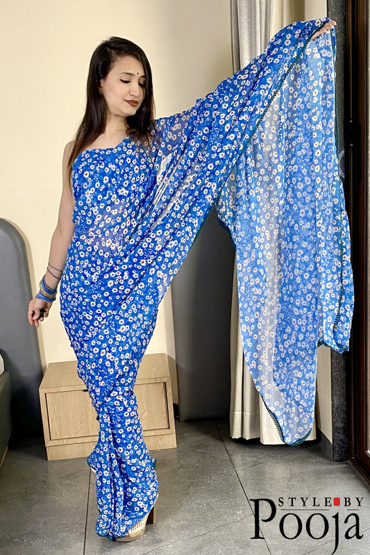 1 Min Ready to Wear Flower Print Saree