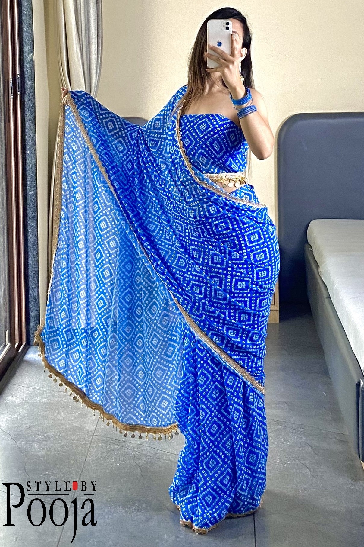 1 Min Ready to Wear Blue Embellished Saree