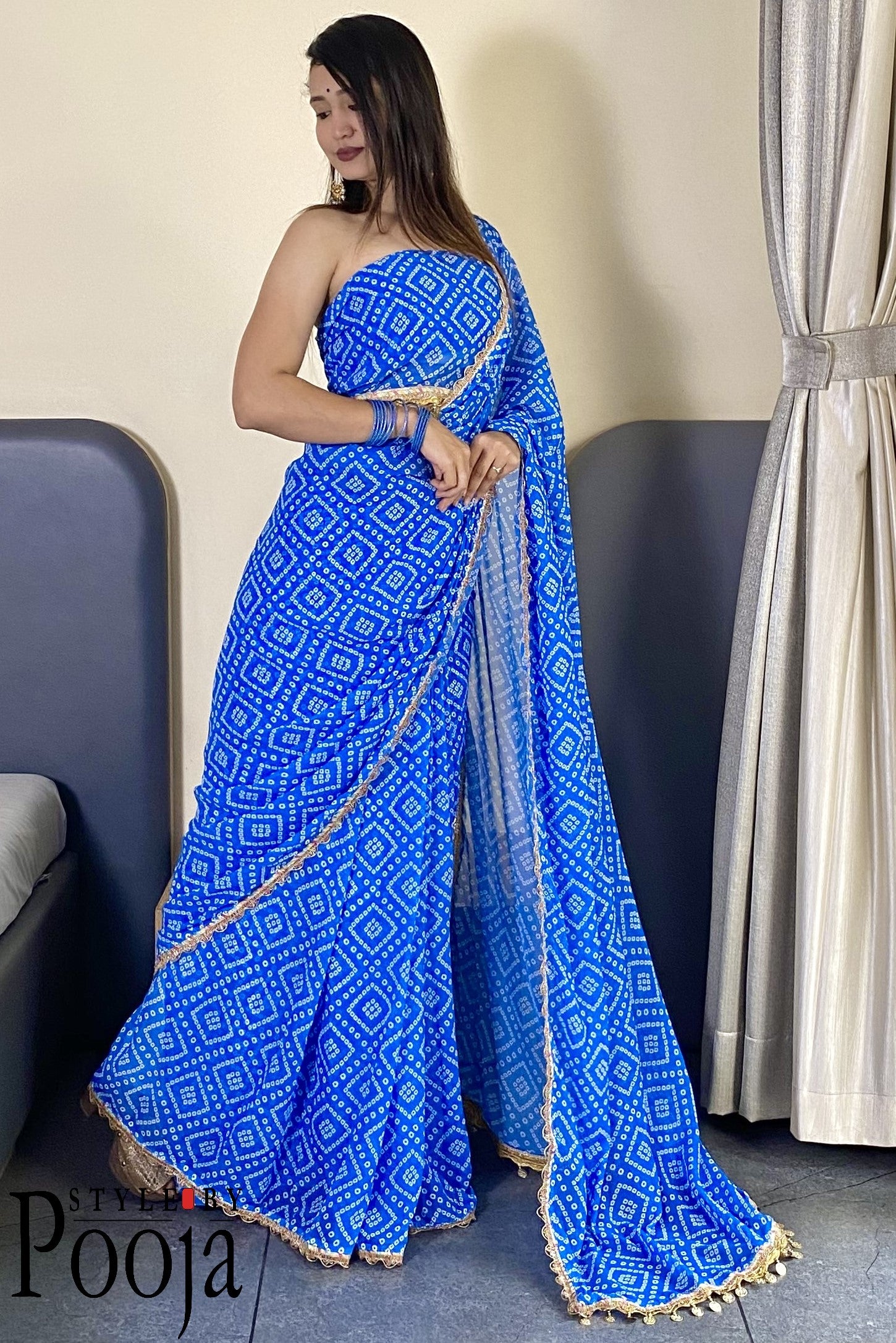 1 Min Ready to Wear Blue Embellished Saree