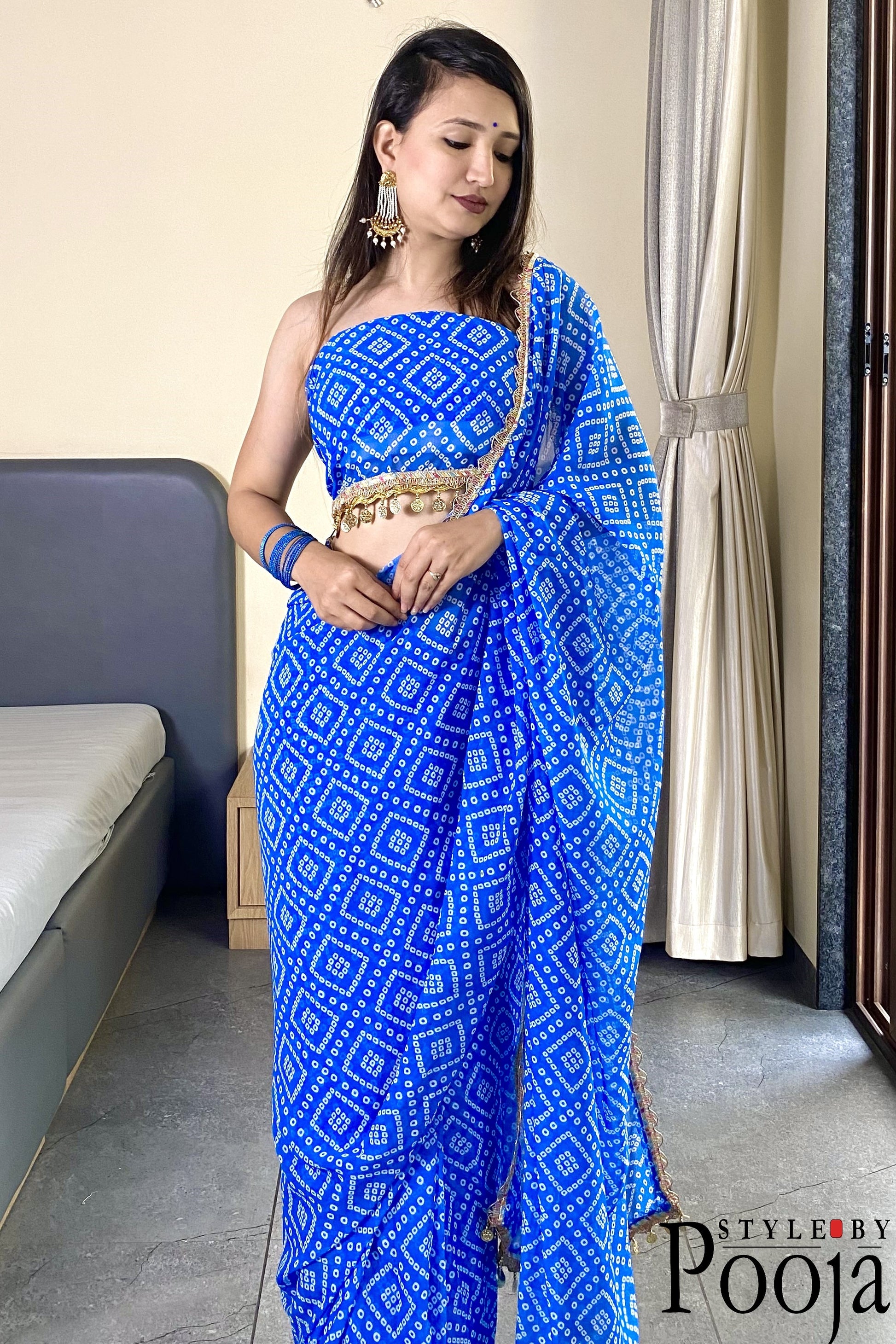 1 Min Ready to Wear Blue Embellished Saree