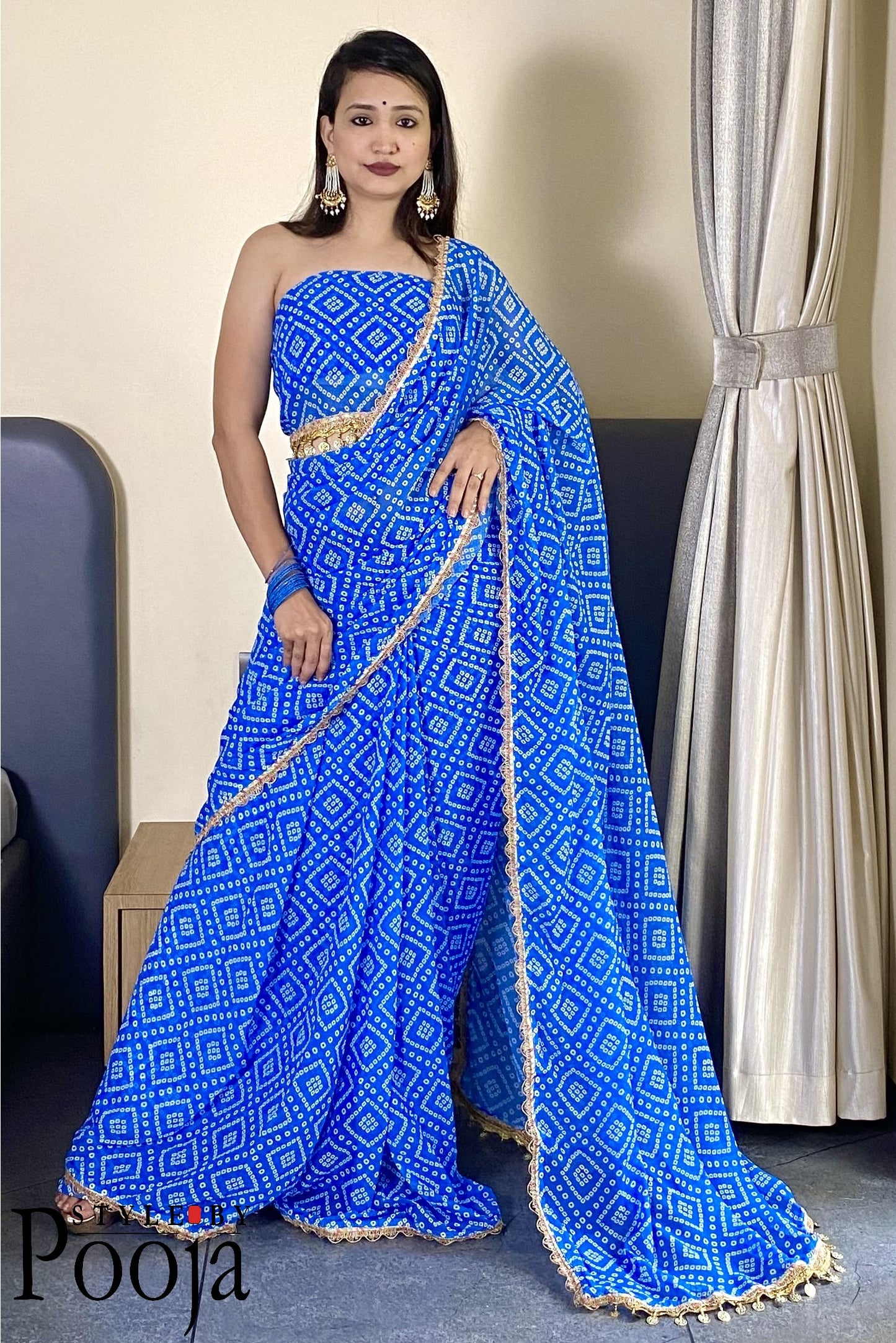 1 Min Ready to Wear Blue Embellished Saree