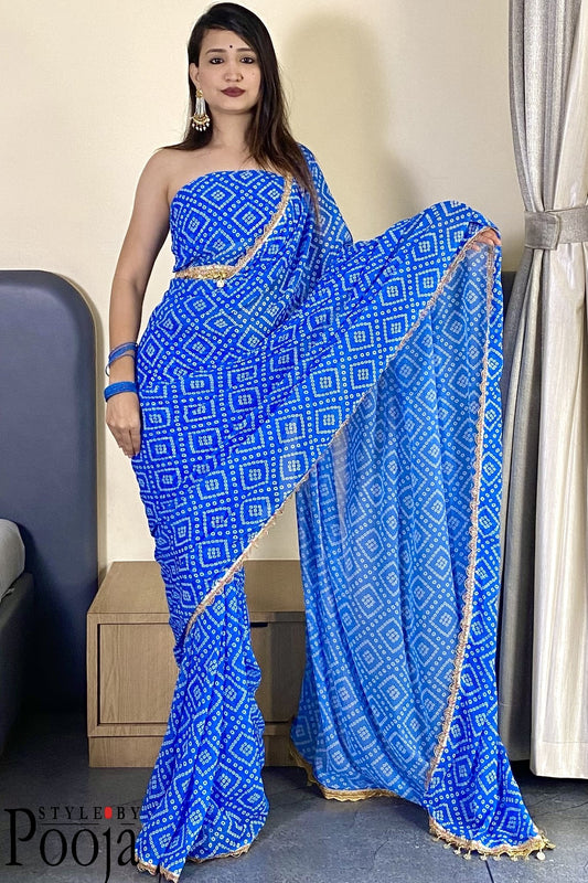 1 Min Ready to Wear Blue Embellished Saree