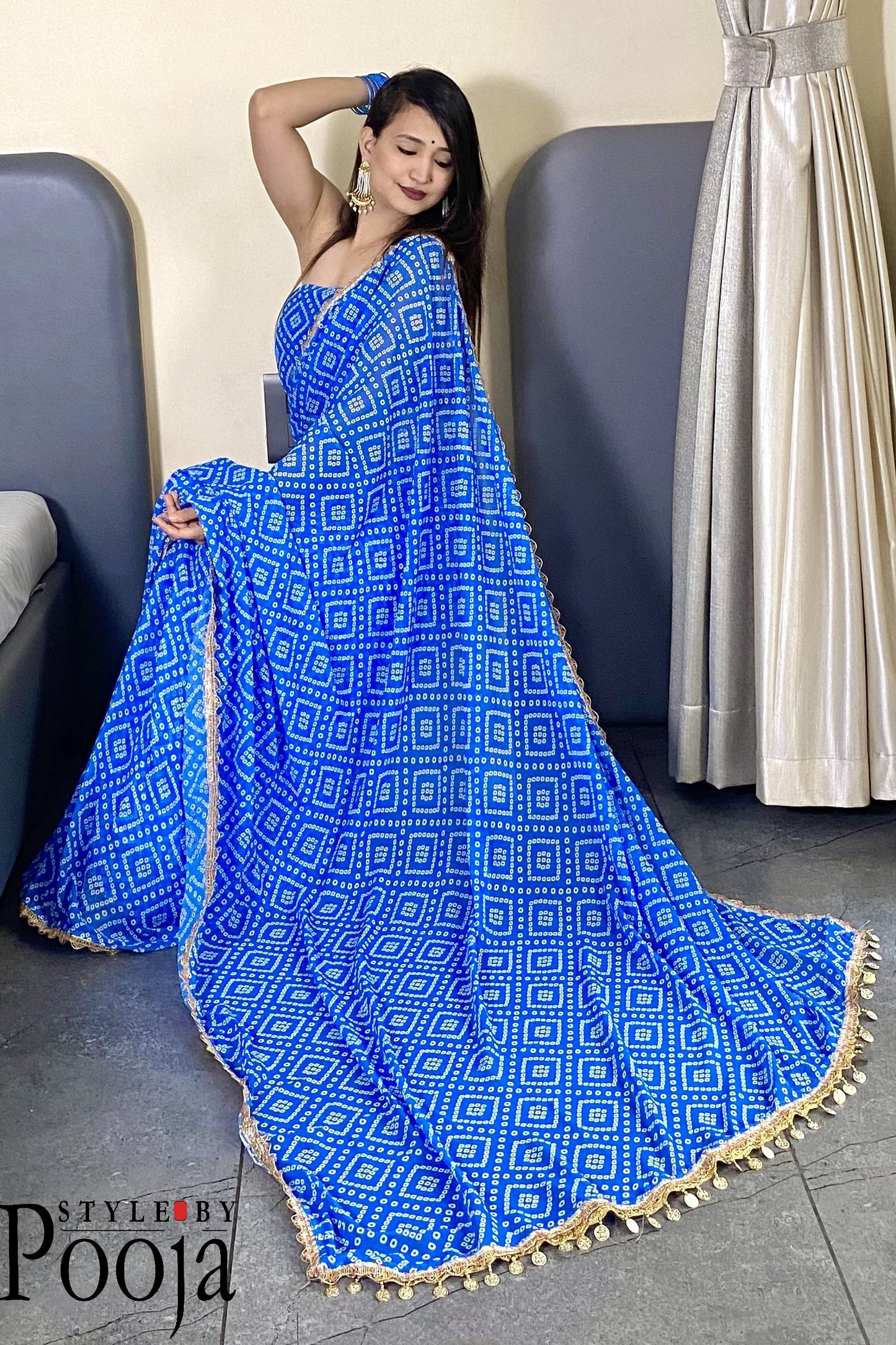 1 Min Ready to Wear Blue Embellished Saree