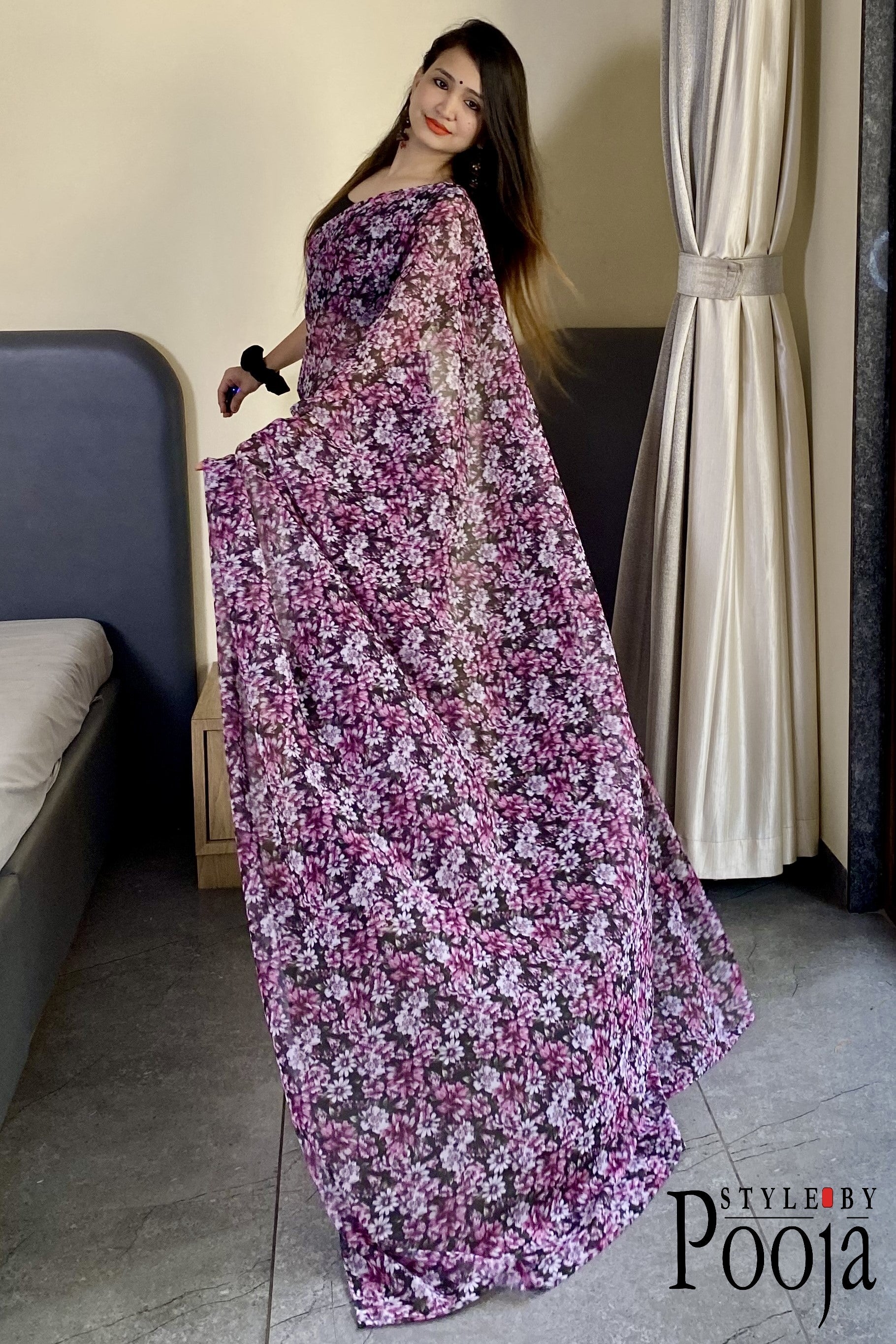 1 Min Ready to Wear Printed Saree