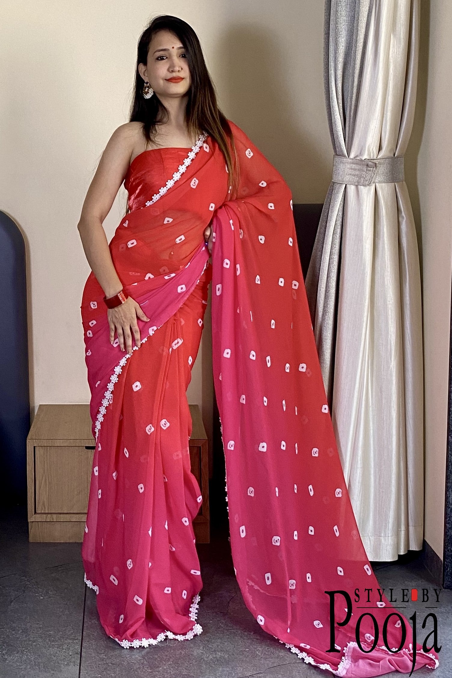 1 Min Ready to Wear Soft Georgette Red Saree