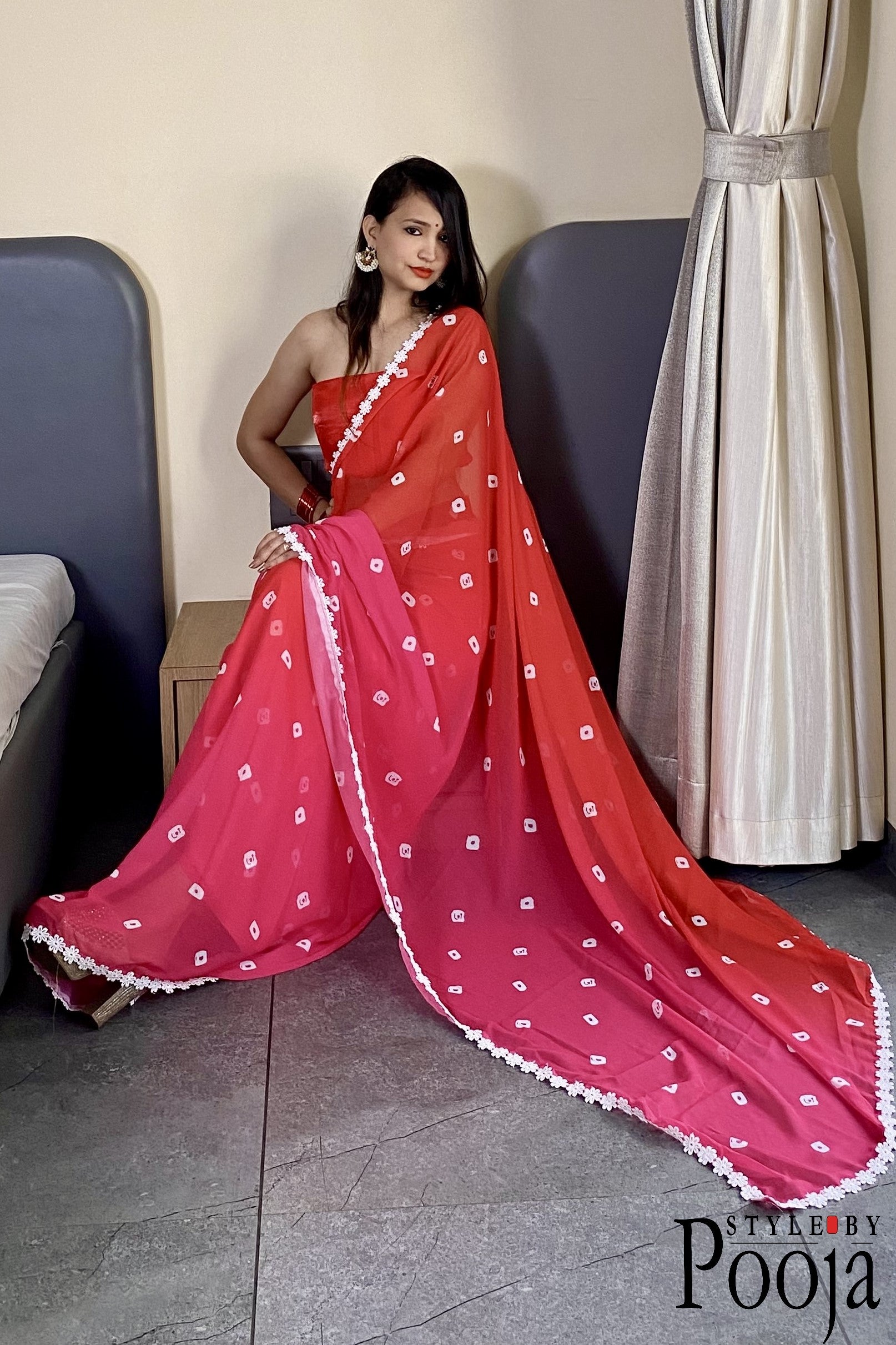 1 Min Ready to Wear Soft Georgette Red Saree