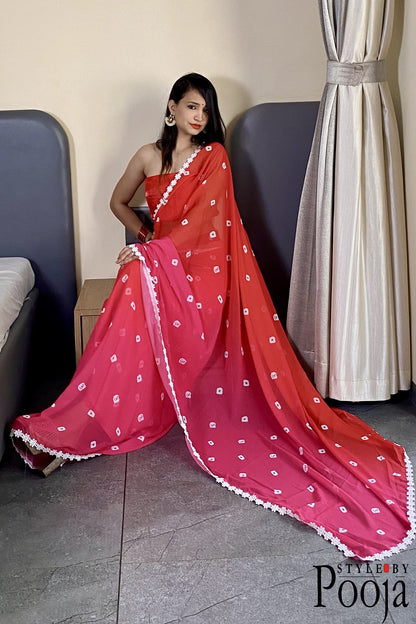 1 Min Ready to Wear Soft Georgette Red Saree