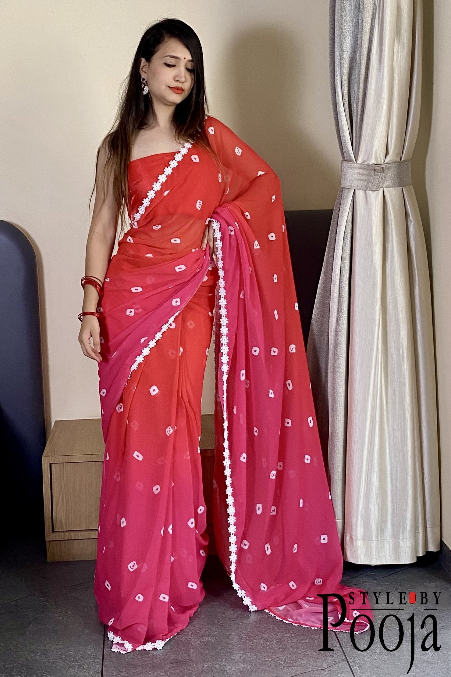 1 Min Ready to Wear Soft Georgette Red Saree